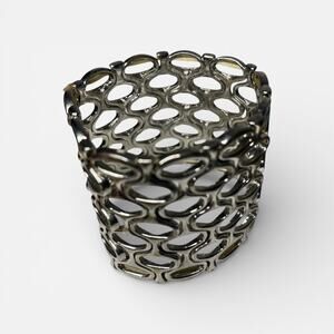 Wide Silver Tone Stretch Cuff Bracelet Openwork Modern Statement